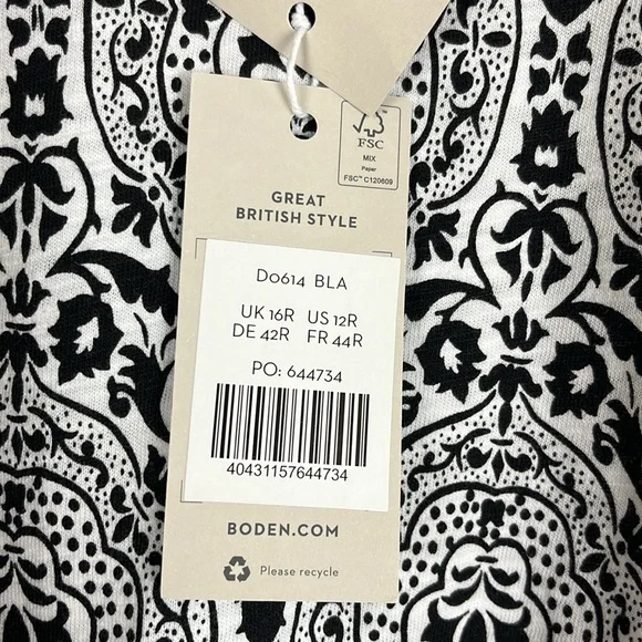 NWT Boden women’s Racerneck Jersey Mini Dress in black and white. Size 12 - Picture 6 of 10